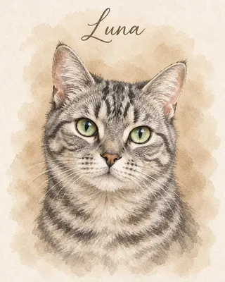 Cat pet portrait in Watercolor Earthy style (example)