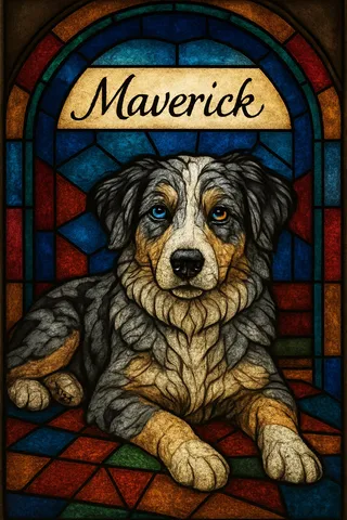 Aussiedoodle pet portrait in Stained Glass style (example)