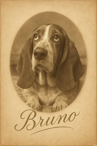 Basset Hound pet portrait in Vintage style (example)
