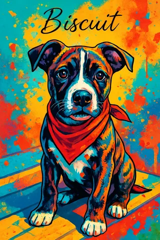 Gotcha Day Pet pet portrait in Pop style (example)