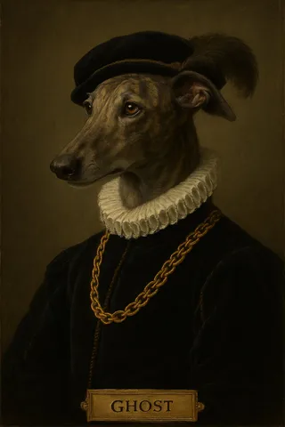 Greyhound pet portrait in Renaissance Noble style (example)