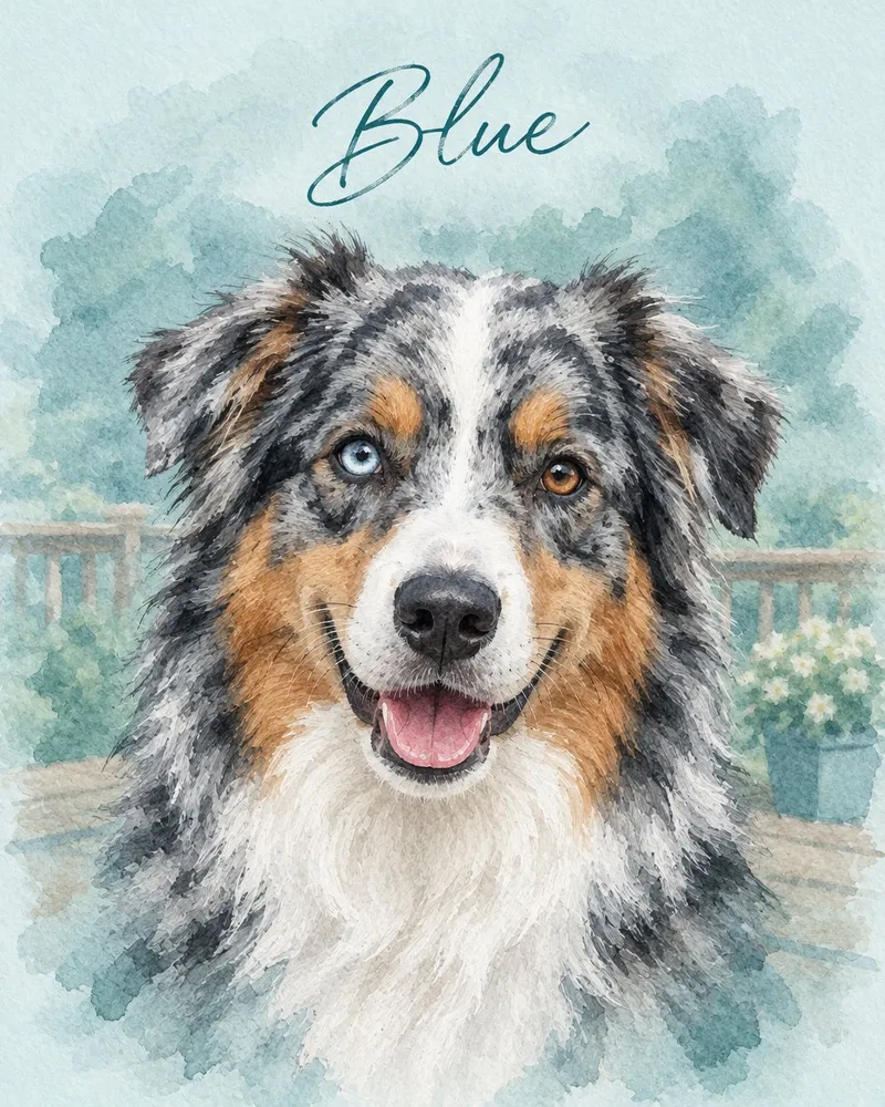 Watercolor Blue pet portrait