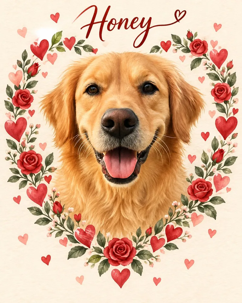 Frame of Hearts pet portrait